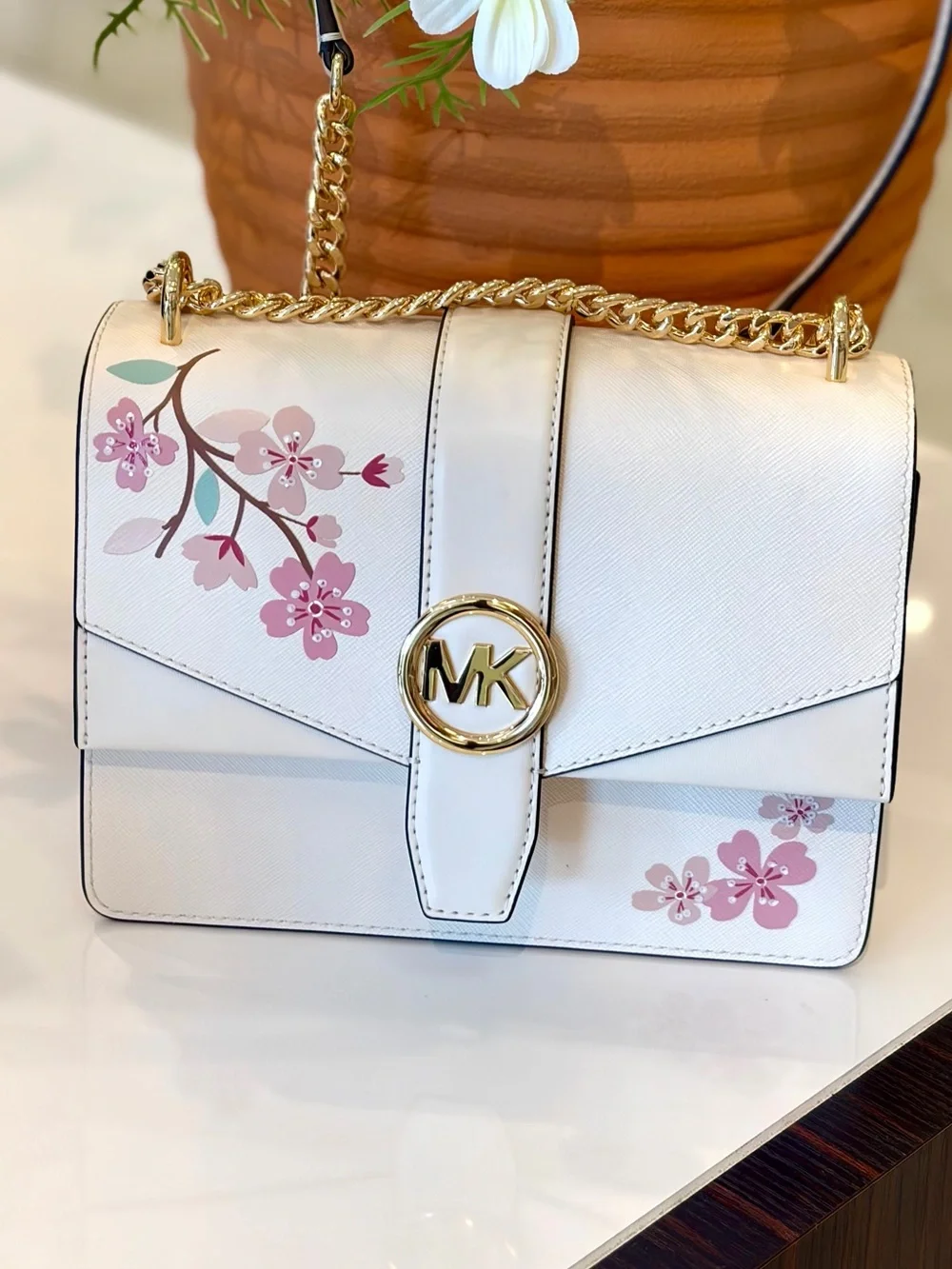 MICHAEL KORS Greenwich Small Embellished Crossbody Bag Light Cream Multi NWT